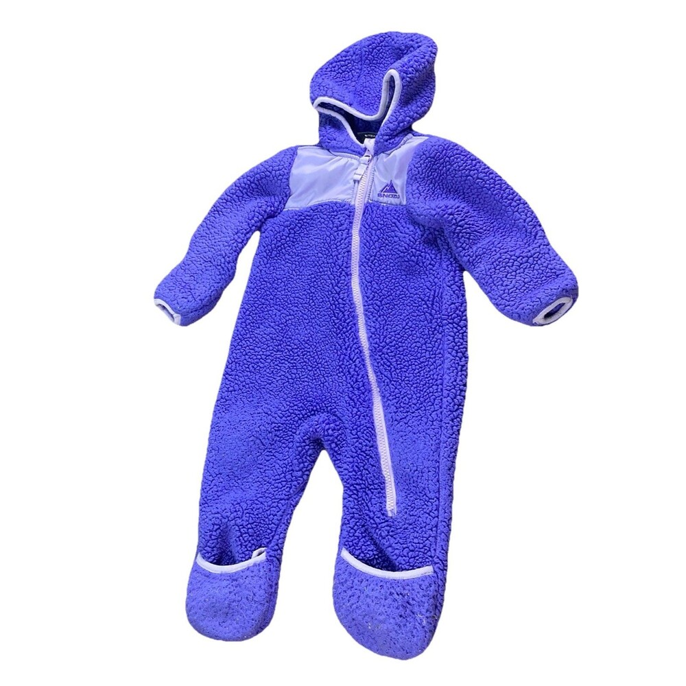 Snozu Purple Fleece Sherpa Hooded Snowsuit Bunting Baby Sz 9/12 Months Zip Up
